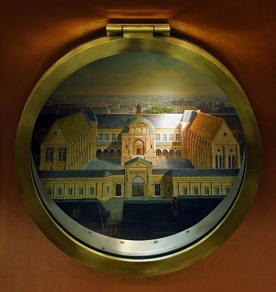Le conservatoire. Hublot de la station de métro Arts et Métiers : conception scénographique de François Schuiten, décors hublots de Bleu Méthylène avec le concours de l'atelier de restauration du Musée, conseillers scientifiques : Benoît Peeters et Bruno Le conservatoire. Hublot de la station de métro Arts et Métiers